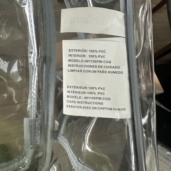 Clear Eastsport PVC Tote Bag With Gray Straps & Front Zipper Pocket - Picture 4 of 11